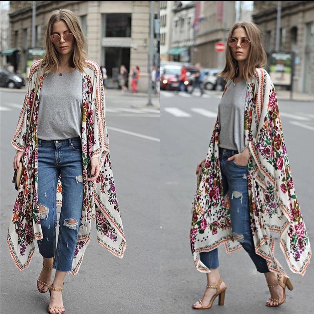 Price ⬇️Whimsical Boho Floral Long Kimono